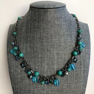 Dyrberg Kern Danish Designer Handcrafted Metal Beaded Necklace Blue Green Sz OS